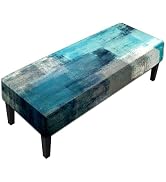 MCALK Turquoise Stretch Dining Bench Cover, Washable Abstract Bench Seat Protector Cover,Anti-Dus...