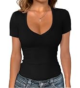 Sampeel Short Sleeve Shirts for Women V Neck Summer Ribbed Tshirts 2026 Slim Fit Spring Fashion G...