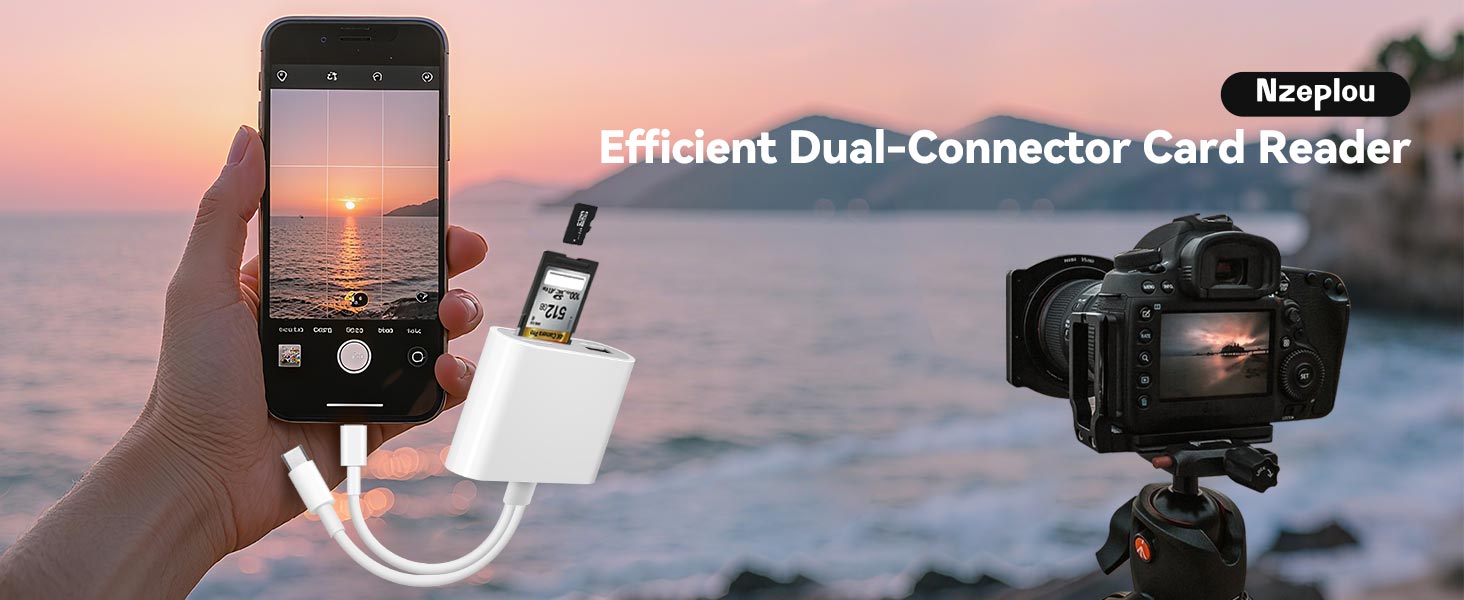 SD and TF Card Reader with USB Port for iPhone iPad Mac Lightning &amp; USB-C Dual Connector