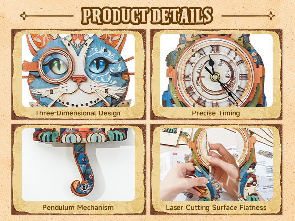 wooden puzzle 3d cat clock