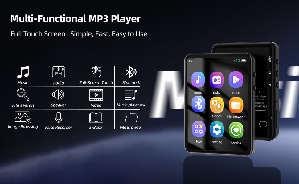 Multi-function portable mp3 player with Bluetooth,speaker,touchscreen