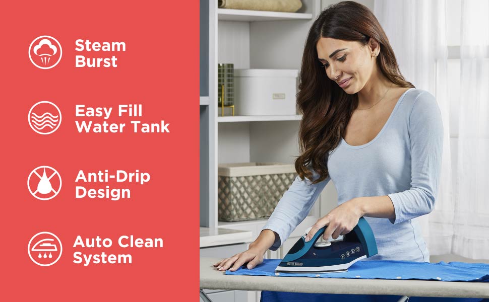 Steam Iron for Clothes with Steam Burst, Anti-Drip Design, Auto-Clean System