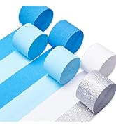 PartyWoo Crepe Paper Streamers 6 Rolls 492ft, Pack of White, Silver, Royal Blue, Light Blue Party...