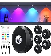 WILLED Rechargeable RGB Puck Lights with Remote Control, 1200mAh Battery Operated Tap Lights, Dim...