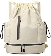 JELUTAR Drawstring Backpack for Men Women Water-Resistant Gym Bag with Shoe Compartment Lightweig...