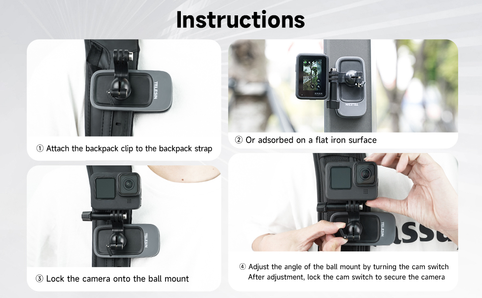 TELESIN Magnetic Mount Backpack Clip with Phone Holder