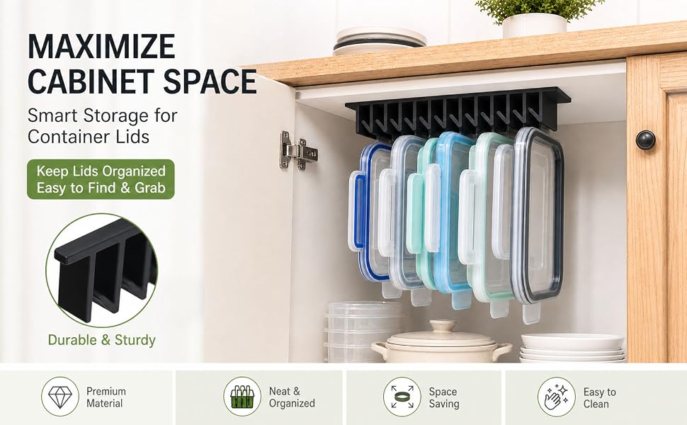 Lid Loft Lid Organizer, 10-Slot LidLoft Hanging Organizer in Cabinet