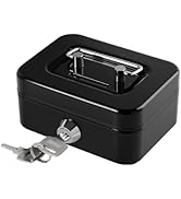 Lockable Cash Box with Key, Cash Register with Coin Counting Board, Small Portable Money Box for ...