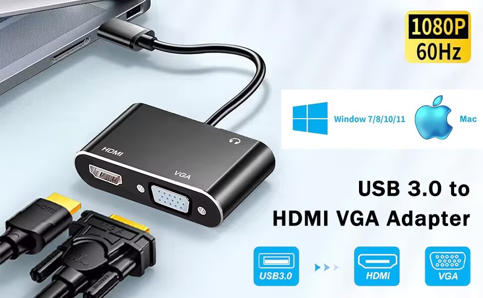 USB 3.0 to VGA Adapter, USB to HDMI Adapter for 2 monitors