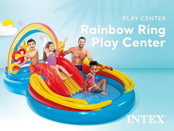 Intex 9.75 x 6.3 Foot Rainbow Slide Inflatable Pool and Water Slide Ring Center