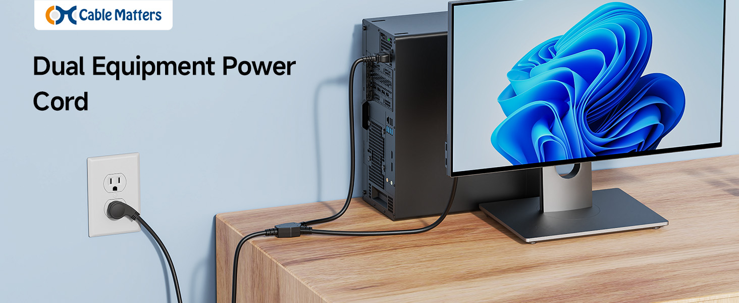 Computer Power Cord Splitter (NEMA 5-15P to 2X IEC C13)