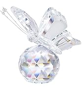 H&amp;D Crystal Flying Butterfly with Crystal Ball Base Figurine Collection Cut Glass Ornament Statue...