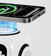 Retro Robot 5-in-1 Bluetooth Speaker: 15W Wireless Charger, Pixel LED Screen, 10W Stereo Sound &amp; ...