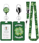 St Patricks Day Lanyards for Id Badges, Cute Badge Holder with Retractable Reel Clip, Shamrock Wo...