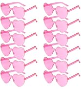 PLULON Heart Sunglasses for Women Pink Heart Glasses Valentine's Day Rimless Heart Shaped Sunglas...