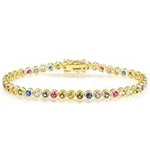 LGYIC 18K Yellow Gold Plated Rainbow Tennis Bracelet, 3.0mm Bezel-Set Multicolor Cubic Zirconia, ...