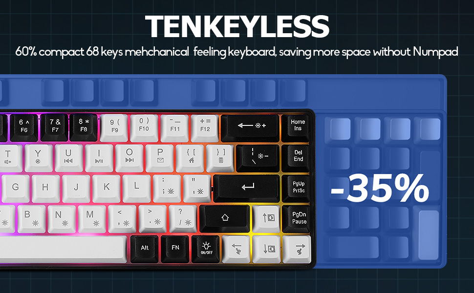 Wired Portable 60% Mechanical Feeling Gaming Keyboard,