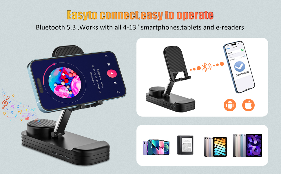 Cell phone stand with wireless bluetooth speaker