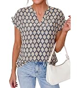 PRETTYGARDEN Womens Floral Print Short Sleeve Summer Tops 2026 Trendy V Neck Loose Boho Shirts Ca...