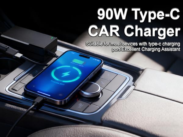 90W USB-C Laptop CAR Charger Power Adapter