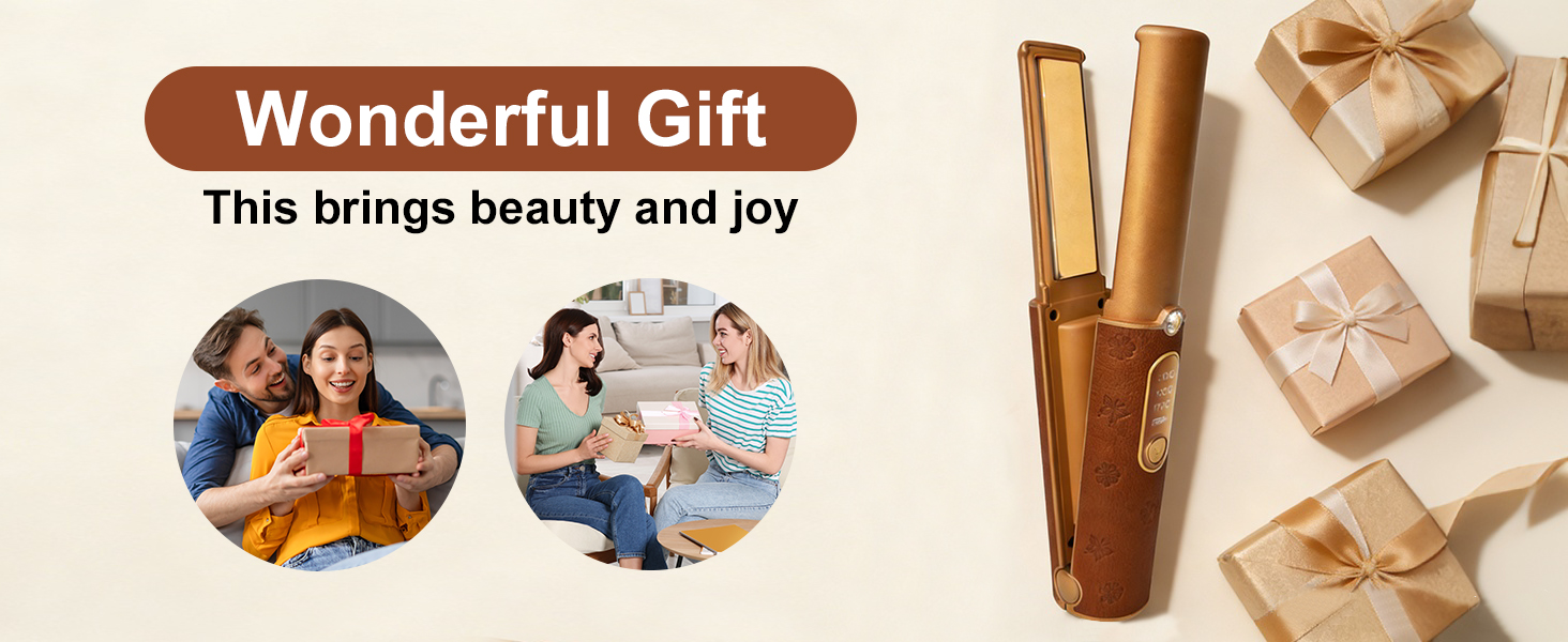 Text reads 'Wonderful Gift' and 'This brings beauty and joy'. Collage showing gift-wrapping and present-opening scenarios.
