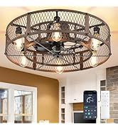 Depuley Flush Mount Ceiling Fan: 26" Caged Ceiling Fans with Lights and Remote App Control for Ki...