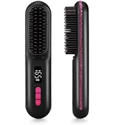CHRISTINE SHELLY Hair Straightener Brush, Portable Cordless Straightening Brush for Travel, Negat...