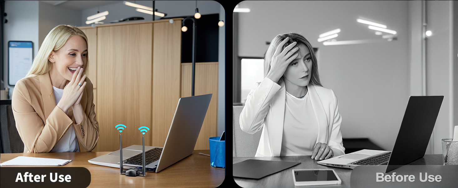 WiFi Adapter for Desktop PC Wireless 1300Mbps USB Network Dongle with 5dBi High Gain Dual Antennas