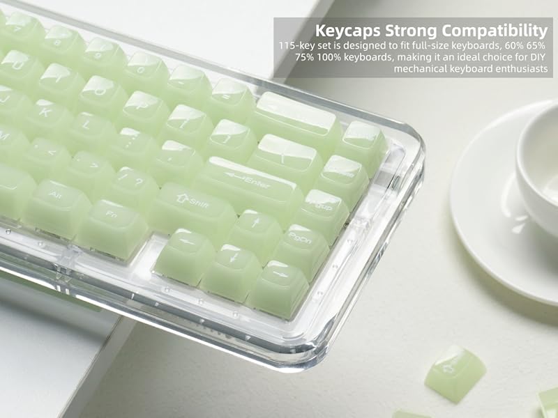 Keyboard Keycaps Jelly Ceramic Keycaps Style, Clear Creamy Matcha Green Key Cap Transparent Custom