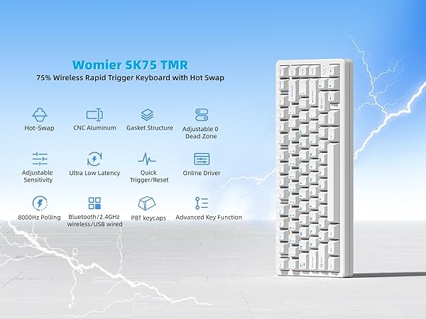 Keyboard 75%, Wireless Custom Mechanical Keyboard Rapid Trigger Hall Effect Magnetic Switch
