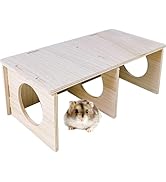Hamiledyi Wooden Hamsters 2-Chamber Hideout-Tunnel Multi Chamber Exploring Toy Hamster Hiding Maz...