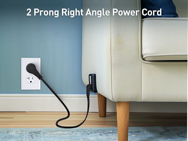 2 Prong Right Angle TV Power Cord 