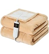 DANENOSA Electric Heated Blanket Twin Size 62''x84'' Soft Flannel &amp; Sherpa Electric Blanket with ...