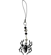 Kryoflare Black Spider Bowknot Pendant, Halloween Phone Charm, Beaded Lanyard Strap Accessory