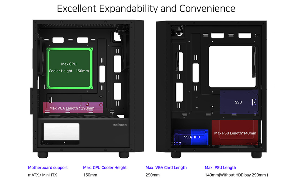 Zalman T3 Plus Mini Tower Micro ATX Mini ITX PC Case
