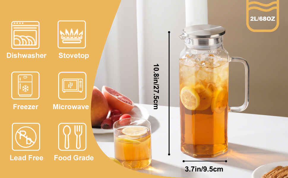 Glass Carafe for Hot/Cold Drink, Extra Large Jug for Iced Tea, Coffee, Juice,