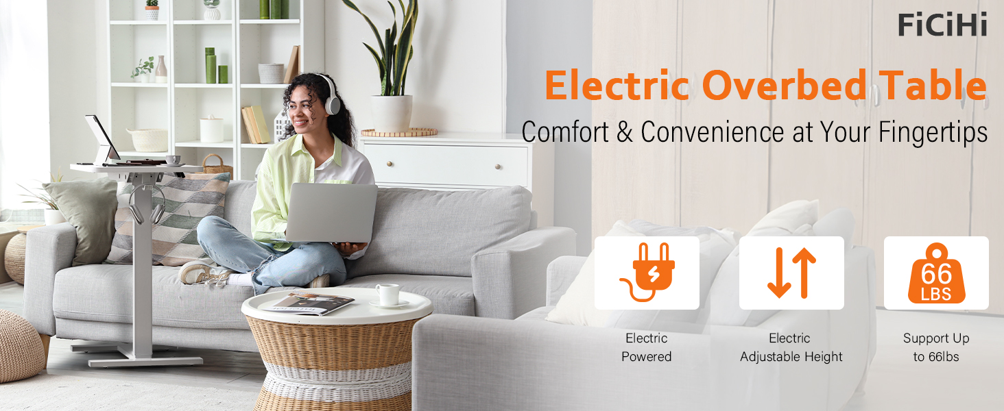 electric overbed bedside table height adjustable small sit stand desk