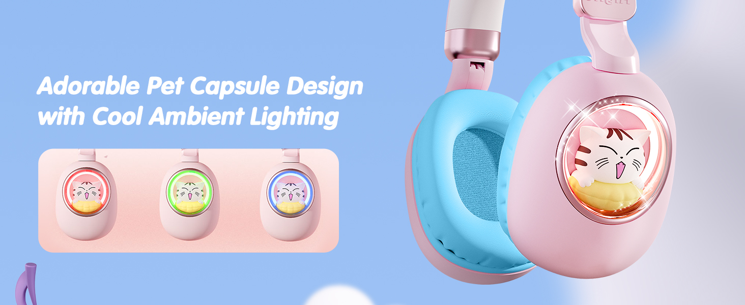 Text reads 'Image 3' and 'Adorable Pet Capsule Design with Cool Ambient Lighting'. Series of pink and blue pet carriers with integrated lighting features.