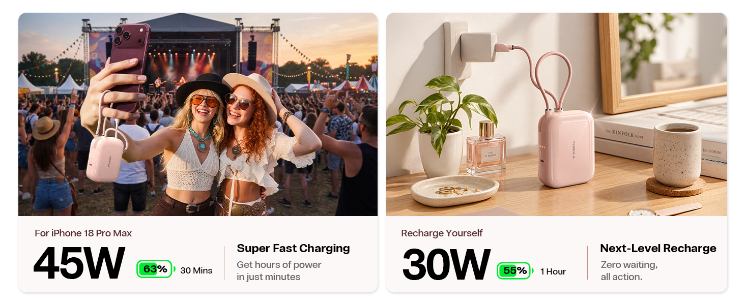 45W two-way fast charging power bank for quick input and output, powers iPhone 18 17 Pro Max