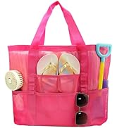 ASBEFORE Mesh Beach Bag Shower Caddy for Dorm Room Essentials, Portable 9-Pockets Large Hanging S...
