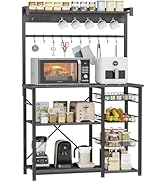 Kalrin Large Bakers Rack with Power Outlets 38.8 Inches, 15 Hooks Coffee Bar with 3 Wire Basket, ...