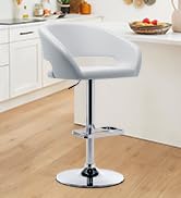 Adjustable Swivel Bar Stool with Arms, Hollow Back &amp; Footrest, Modern PU Leather Counter Height S...
