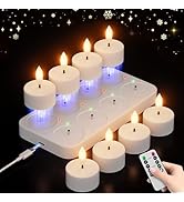 CAMCLIM Rechargeable Flameless Tea Lights Candles with Charging Station 8Pcs Battery Tea Lights w...