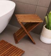 Nordic Style Assembled Bathroom, Spa Teak Wood Folding Stool and Seat 17.7