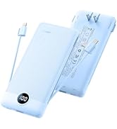 Coowisty Portable Charger Built-in Cables and Wall Plug, 10000mAh Slim USB C Power Bank, LED Disp...