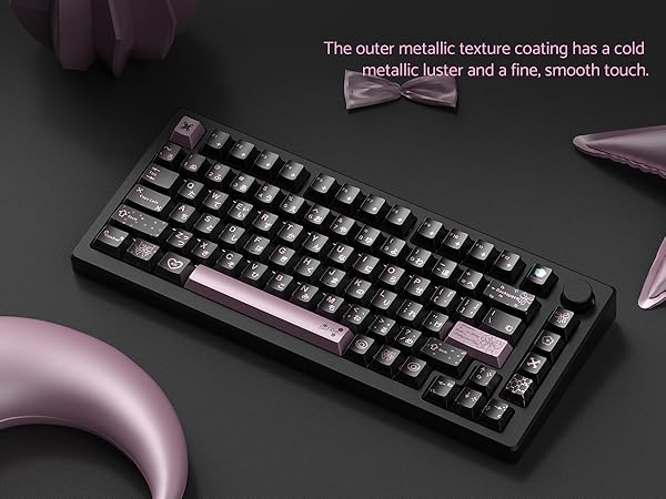 PBT Keycaps with Metal Paint,112-Key Black/Pink Custom Keycap Set dye Sublimation