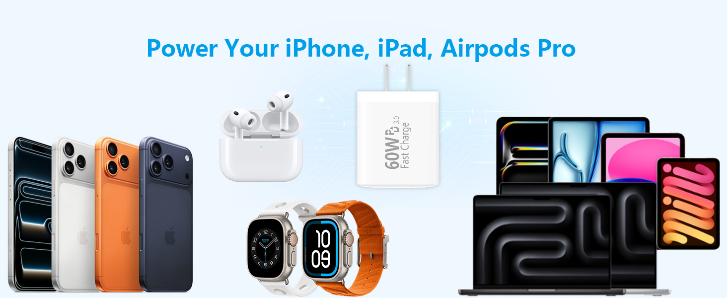 2Pack 60W 4Port USB C Wall Charger Block Dual PD&amp;amp;QC Power Type C Fast Charging Adapter USB-A Charge