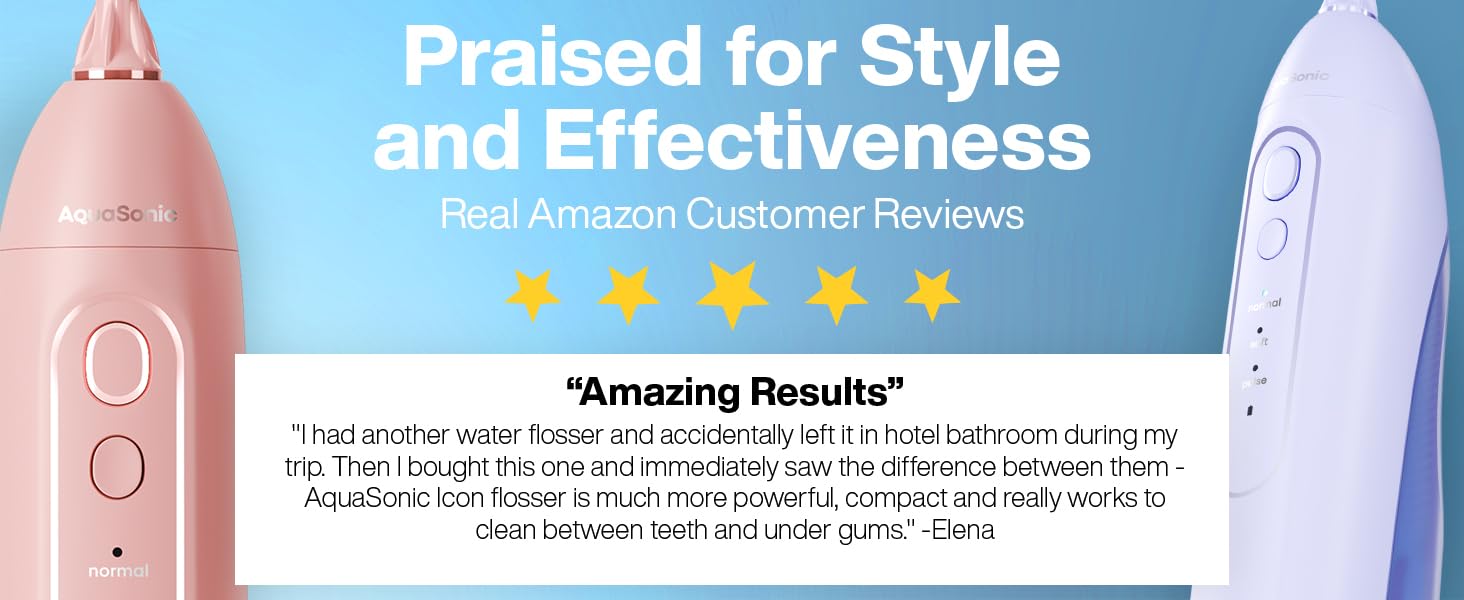 Aquasonic Icon Flosser - Professional Rechargeable Water Flosser with 4 Tips - Oral Irrigator 