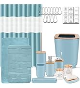 IMAVO Complete Blue Bathroom Set,Non Slip Super Absorbent Rugs &amp; Waterproof Shower Curtain with H...