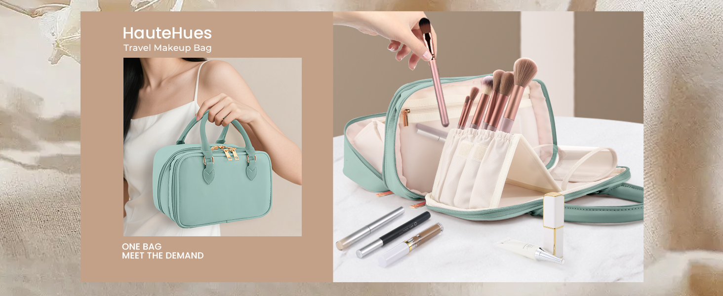Travel Makeup Bag for Women Fashion Large Capacity Pouch Open Flat Cosmetic Portable Organizer
